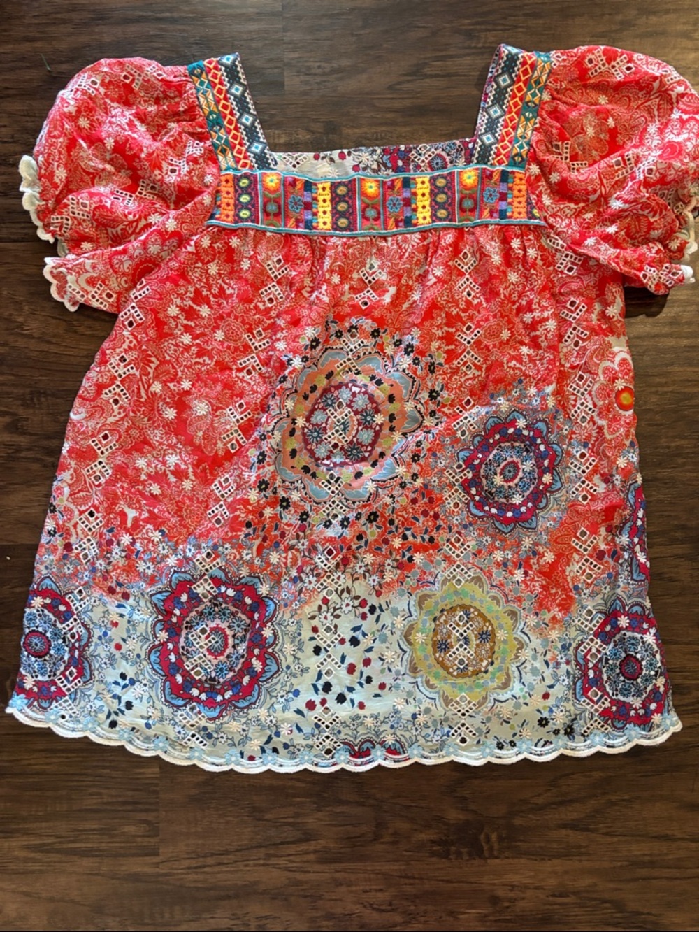 Johnny Was Multicolor Embroidered Floral Top